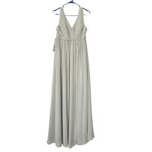 NWT Azazie Madison Maternity Dusty Sage Chiffon V-Neck Bridesmaid Gown Size A12